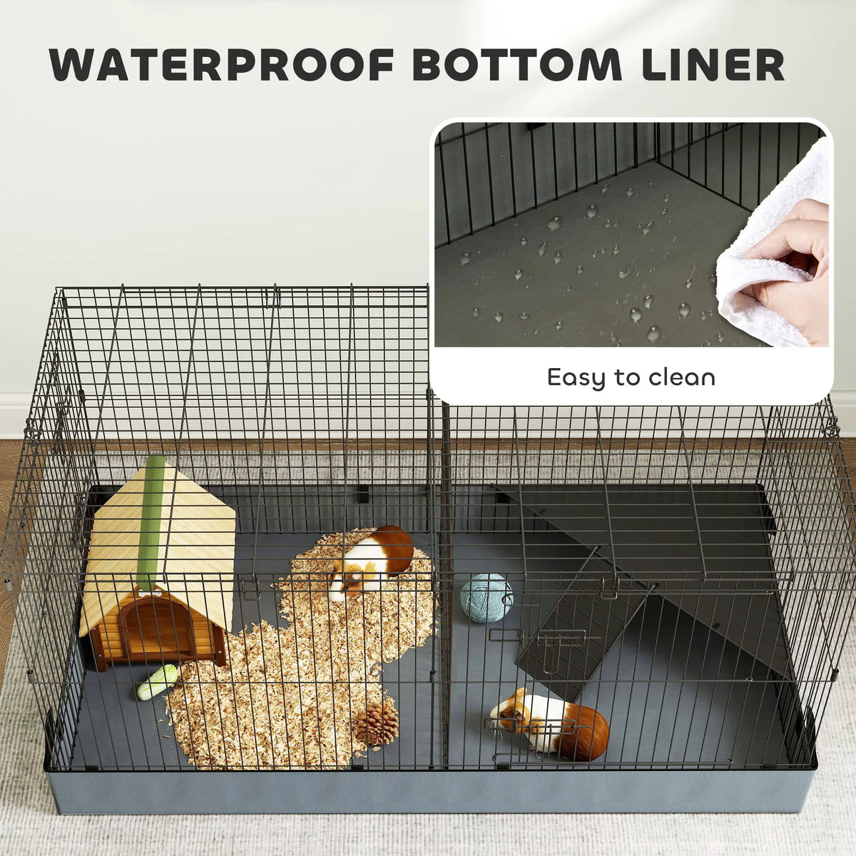 PawHut Guinea Pig Cage, 2 in 1 Rabbit Cage Pet Playpen for Hedgehogs, Black - from PawHut