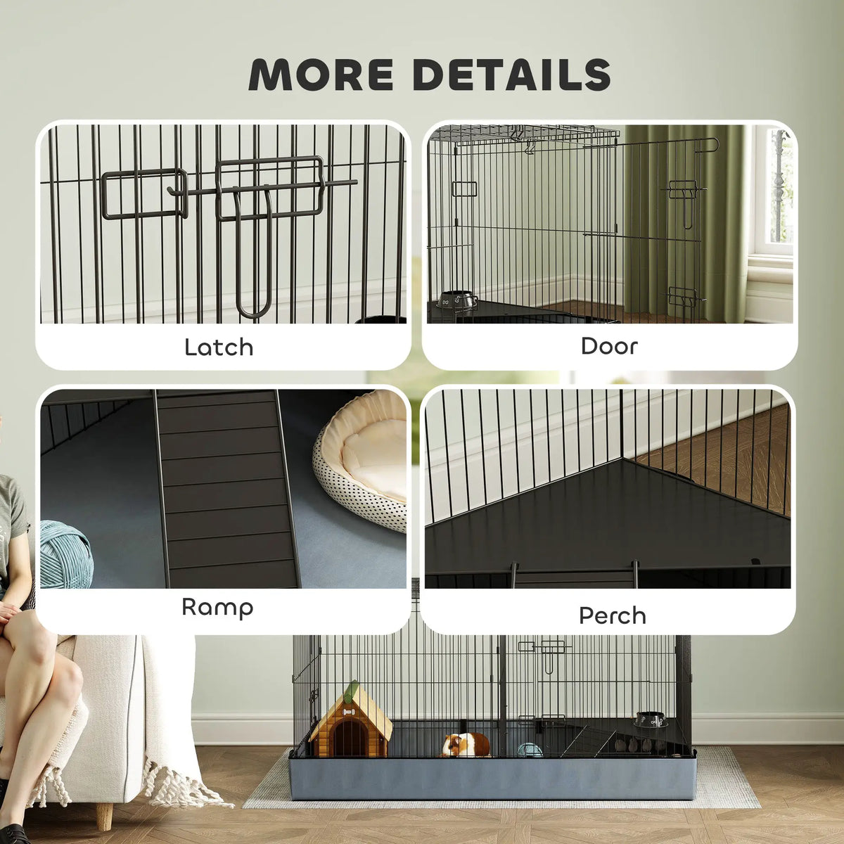 PawHut Guinea Pig Cage, 2 in 1 Rabbit Cage Pet Playpen for Hedgehogs, Black - from PawHut