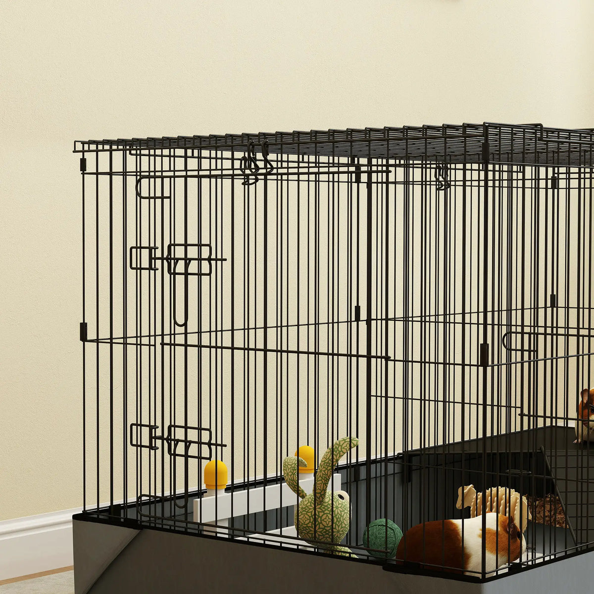 PawHut Guinea Pig Cage, 2 in 1 Rabbit Cage Pet Playpen for Hedgehogs, Black - from PawHut