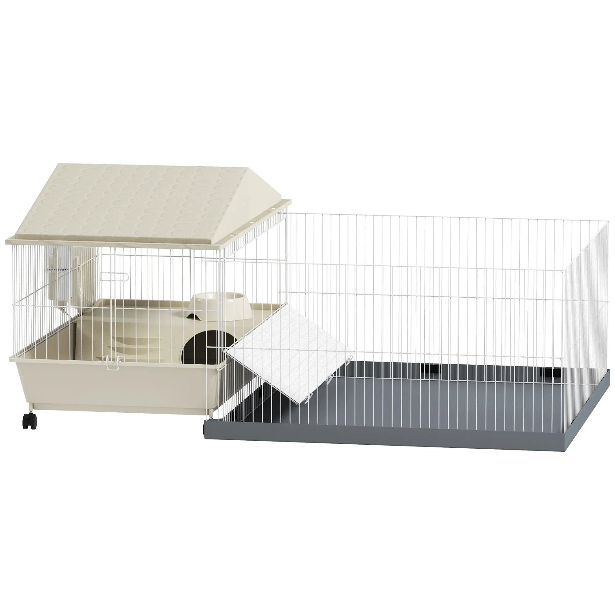 PawHut Small Animal Cage, Guinea Pig Cage with Removable Pet Playpen, Beige - Pet Playpen