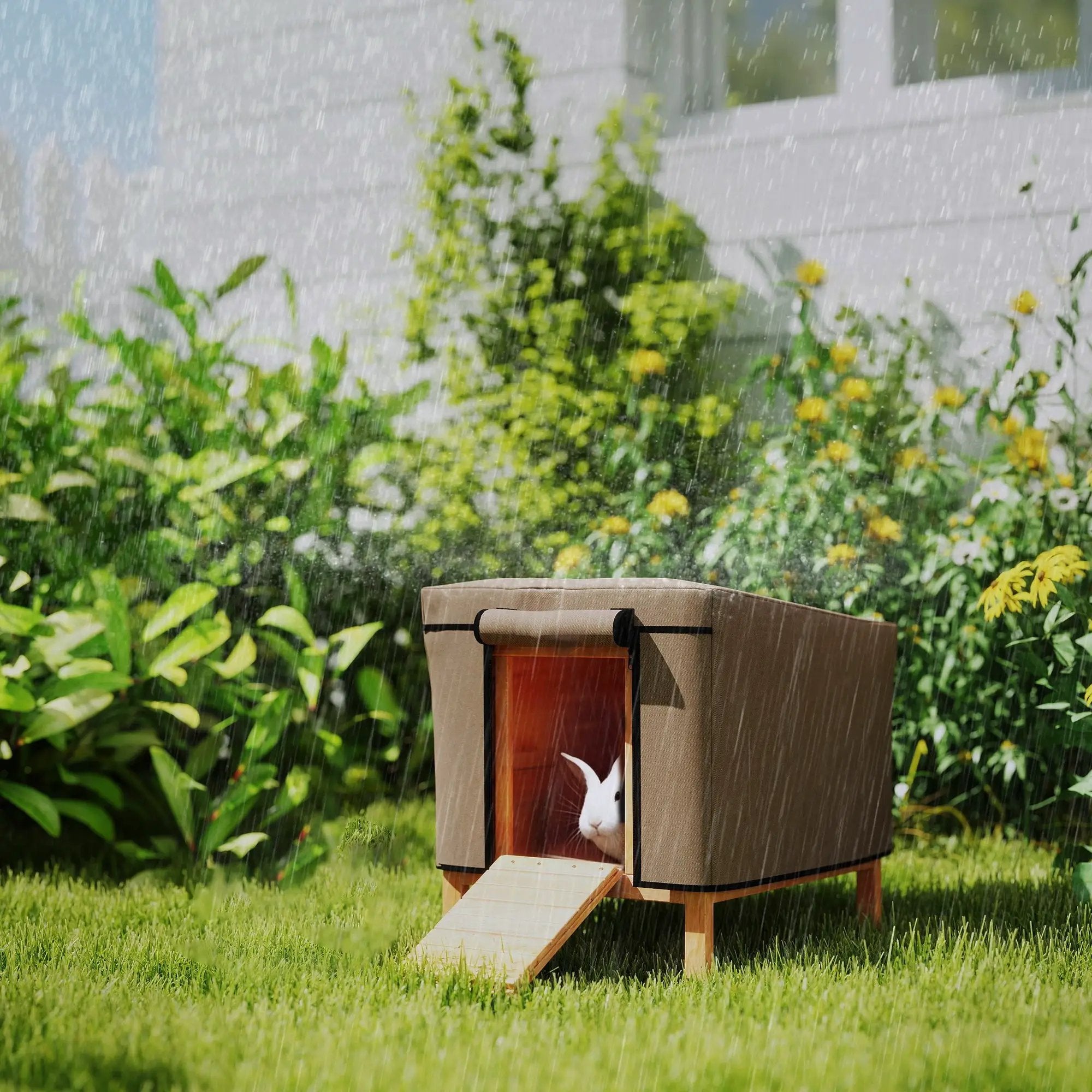PawHut PawHut Rabbit Hutch Cover, Guinea Pig Hutch Cover for X-D2-0047, Brown - Rabbit Hutch
