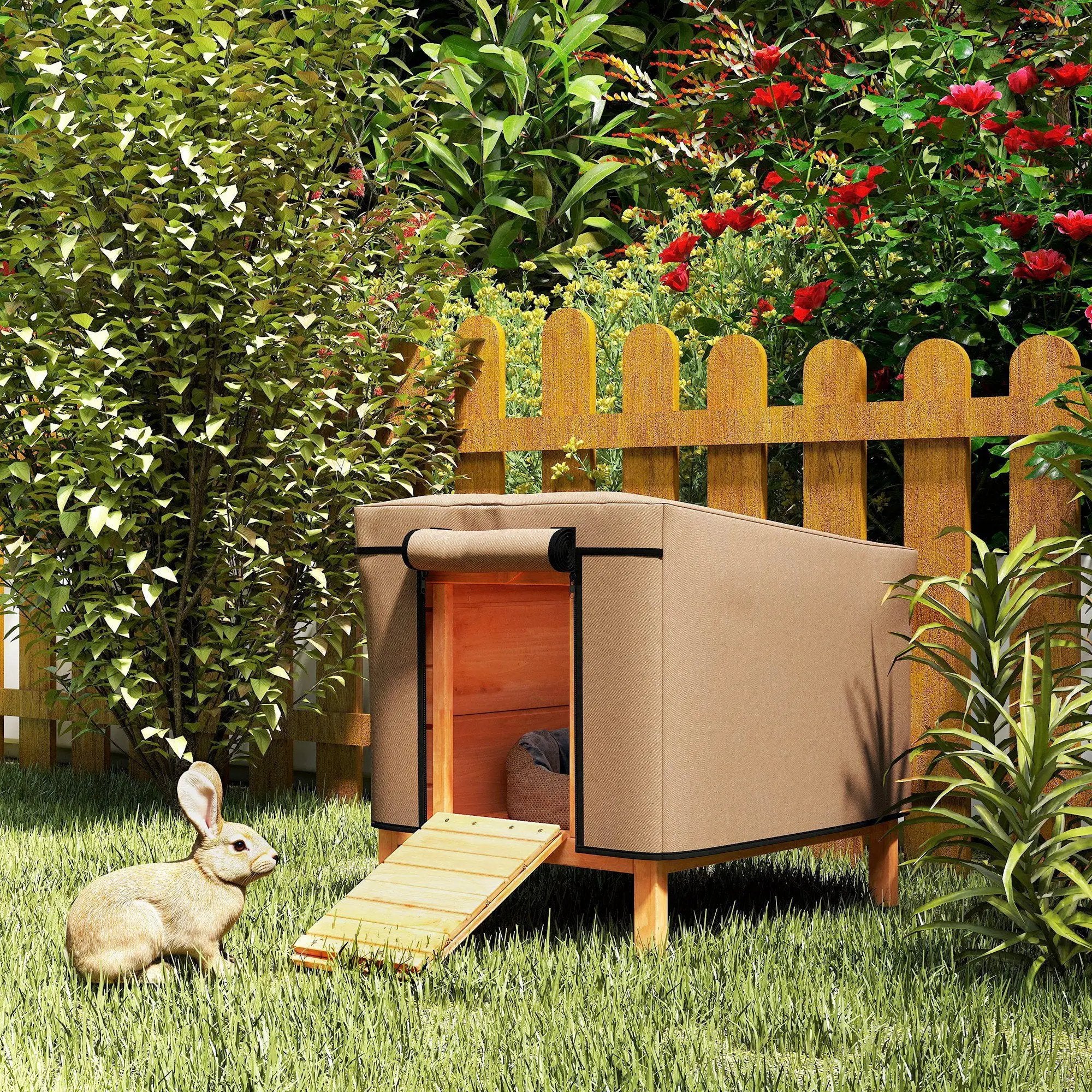 PawHut PawHut Rabbit Hutch Cover, Guinea Pig Hutch Cover for X-D2-0047, Brown - Rabbit Hutch