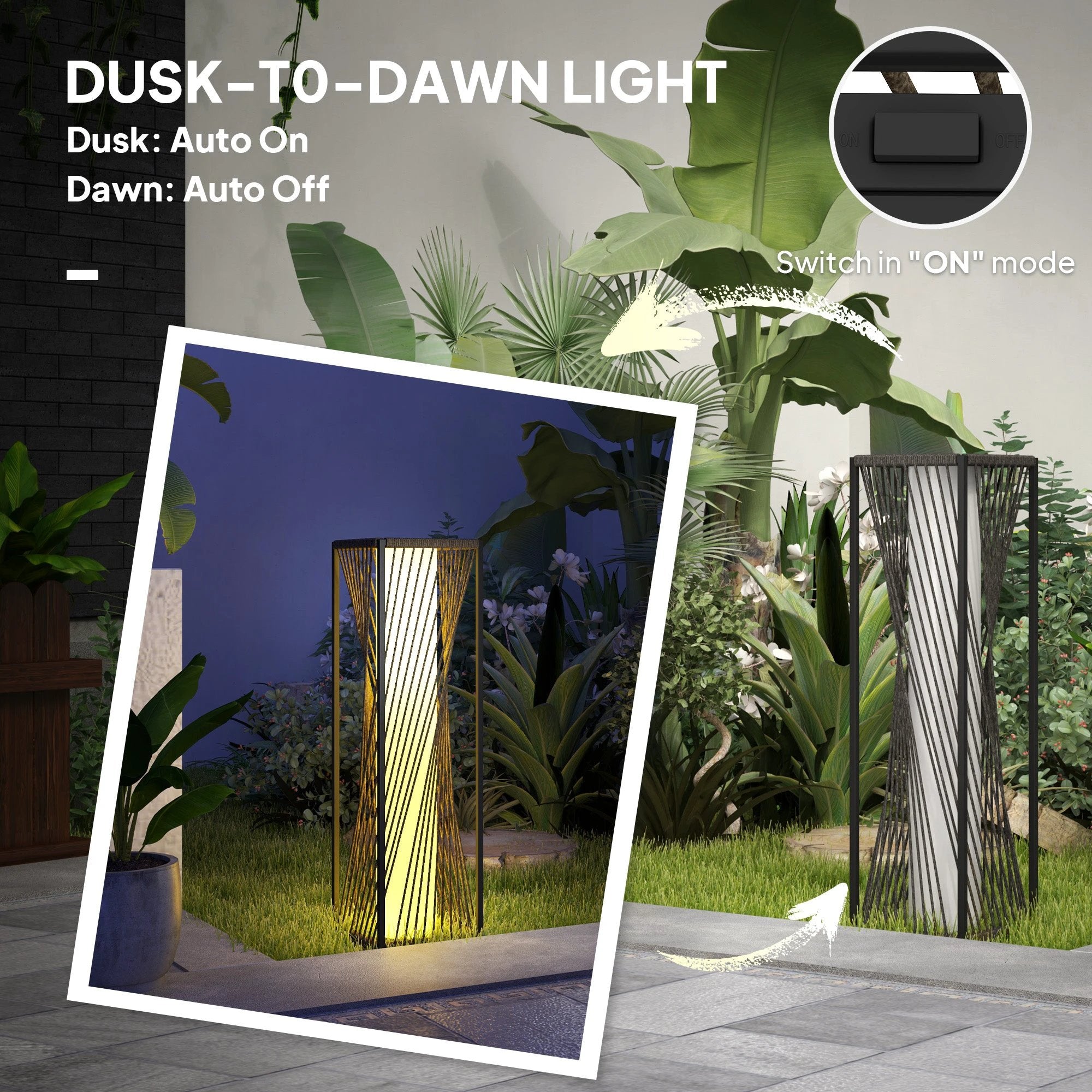 Outsunny Rattan Solar Floor Lamp Outdoor LED Garden Light Auto On Off Grey IP44 Waterproof by Outsunny