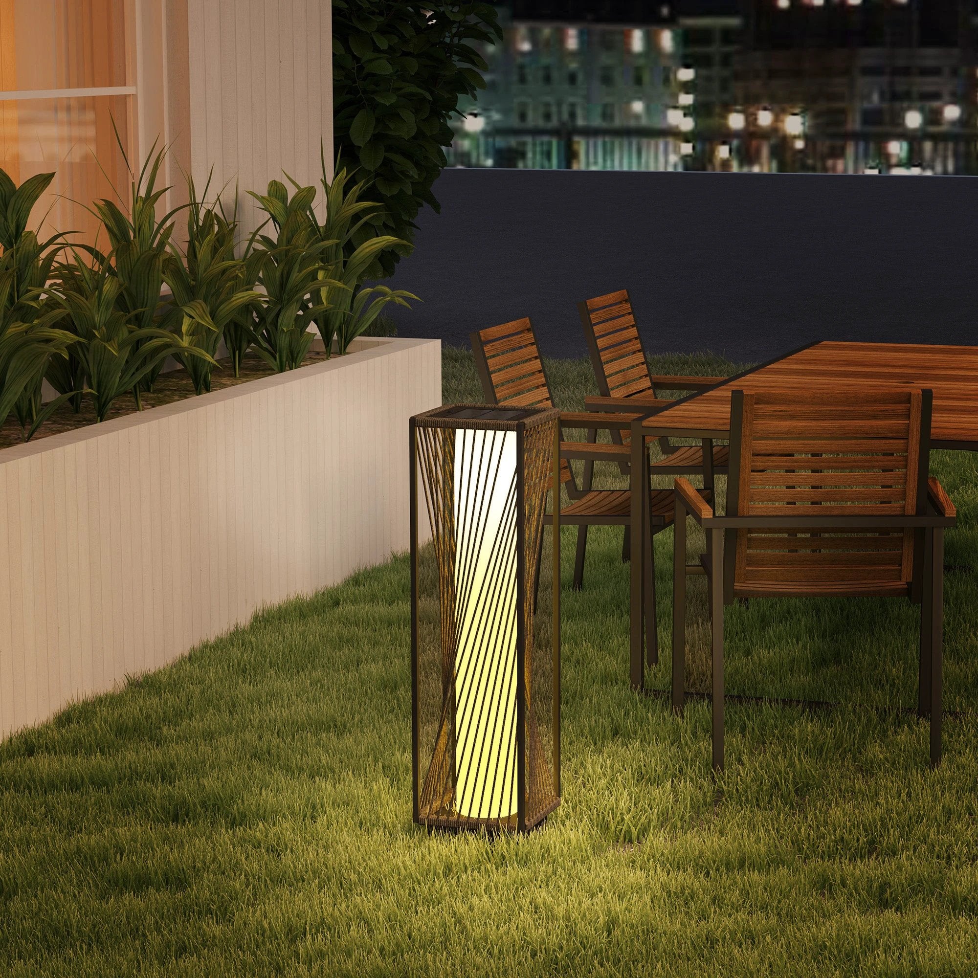 Outsunny Rattan Solar Floor Lamp Outdoor LED Garden Light Auto On Off Grey IP44 Waterproof by Outsunny
