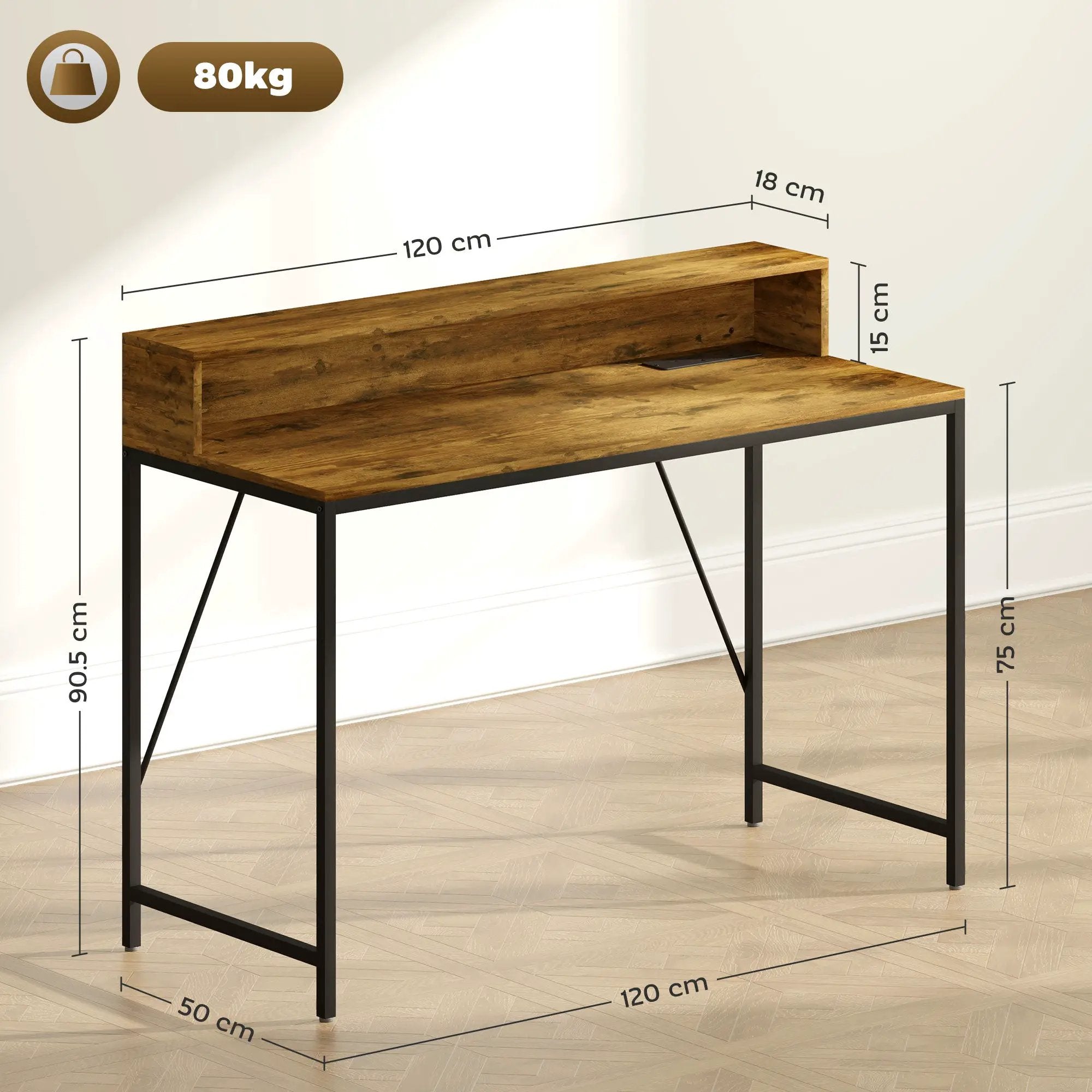 HOMCOM HOMCOM Computer Desk with LED Lights, Study Table with Shelf, Rustic Brown - Desk