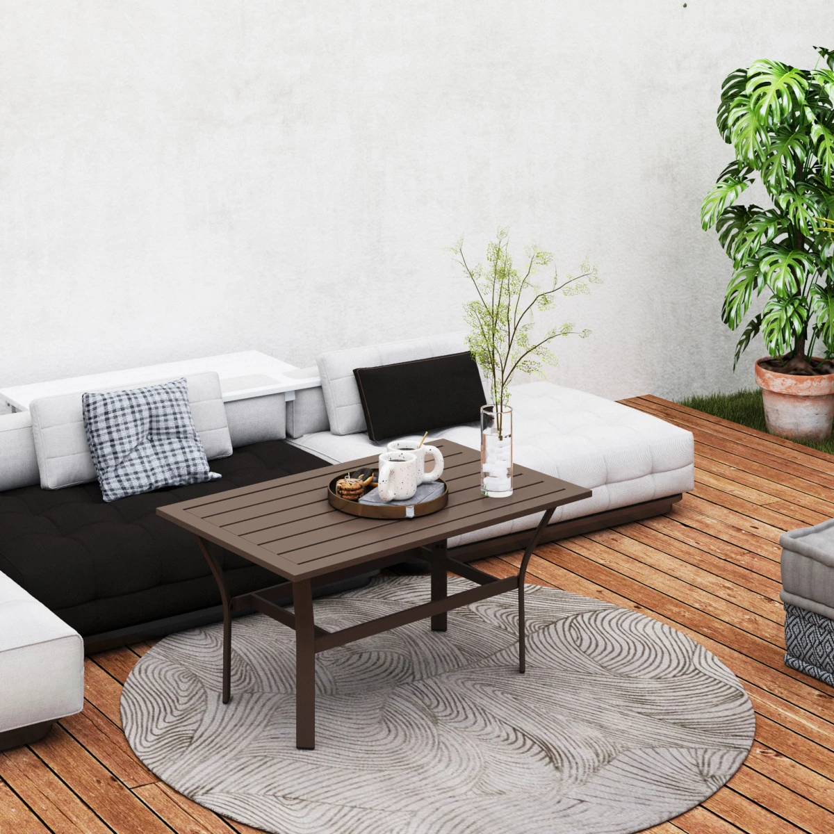 Outsunny Outdoor Coffee Table 91.5 X 55 Cm Slatted Top Weatherproof Metal Frame For Garden by Outsunny