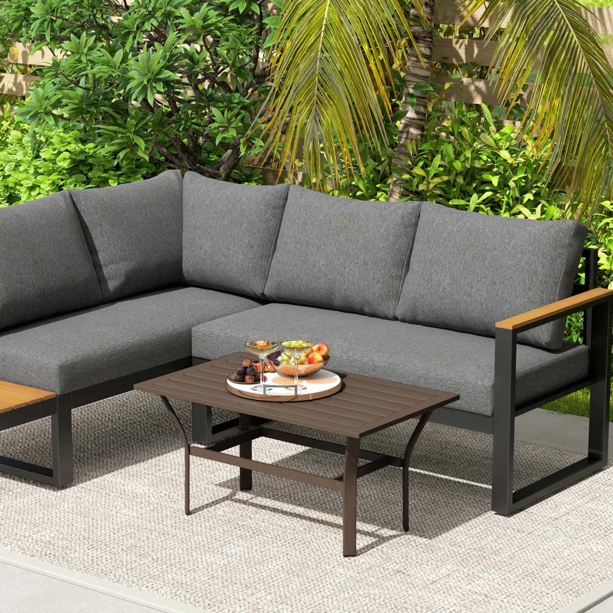 Outsunny Outdoor Coffee Table 91.5 X 55 Cm Slatted Top Weatherproof Metal Frame For Garden by Outsunny