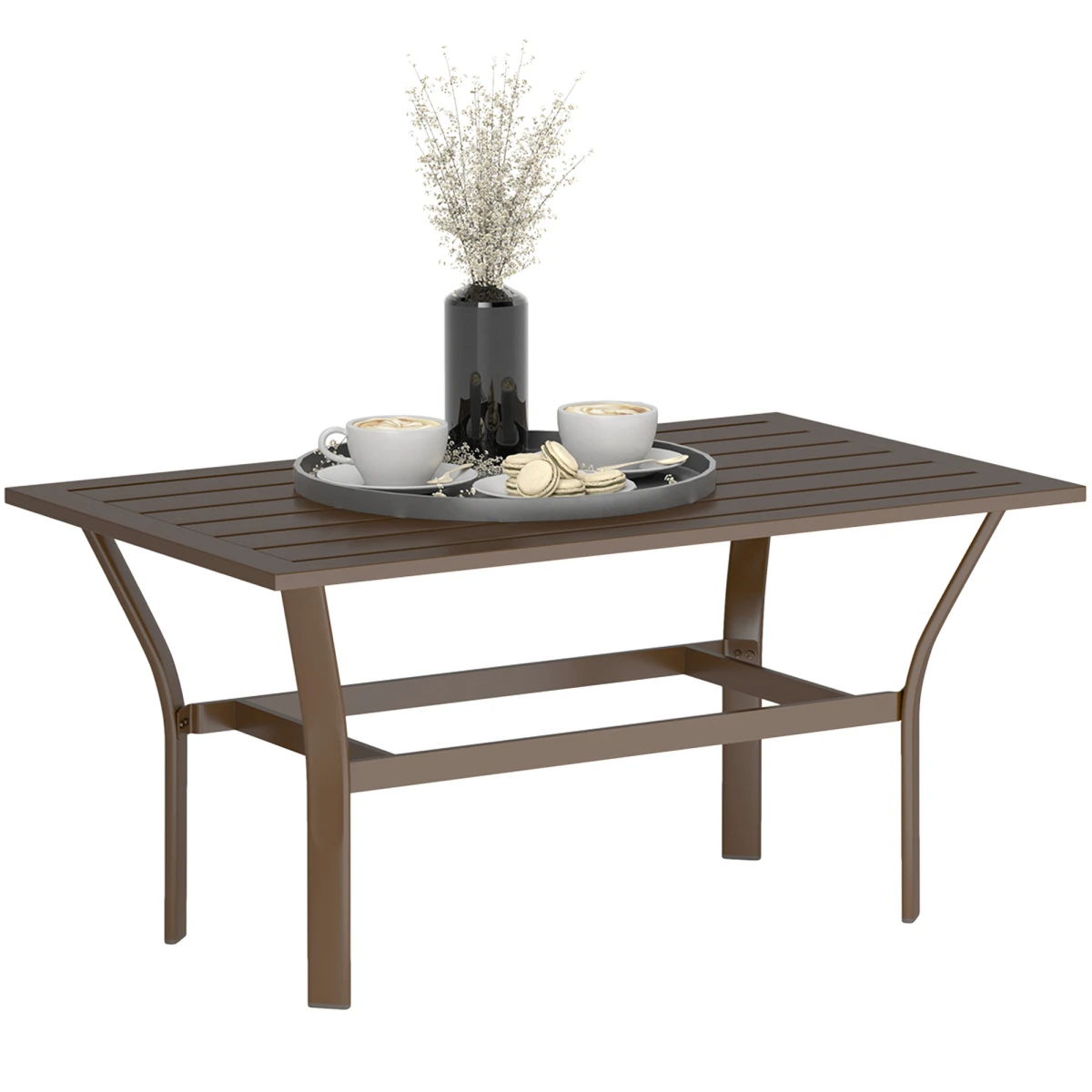 Outsunny Outsunny Outdoor Coffee Table 91.5 X 55 Cm Slatted Top Weatherproof Metal Frame For Garden - Coffee Table