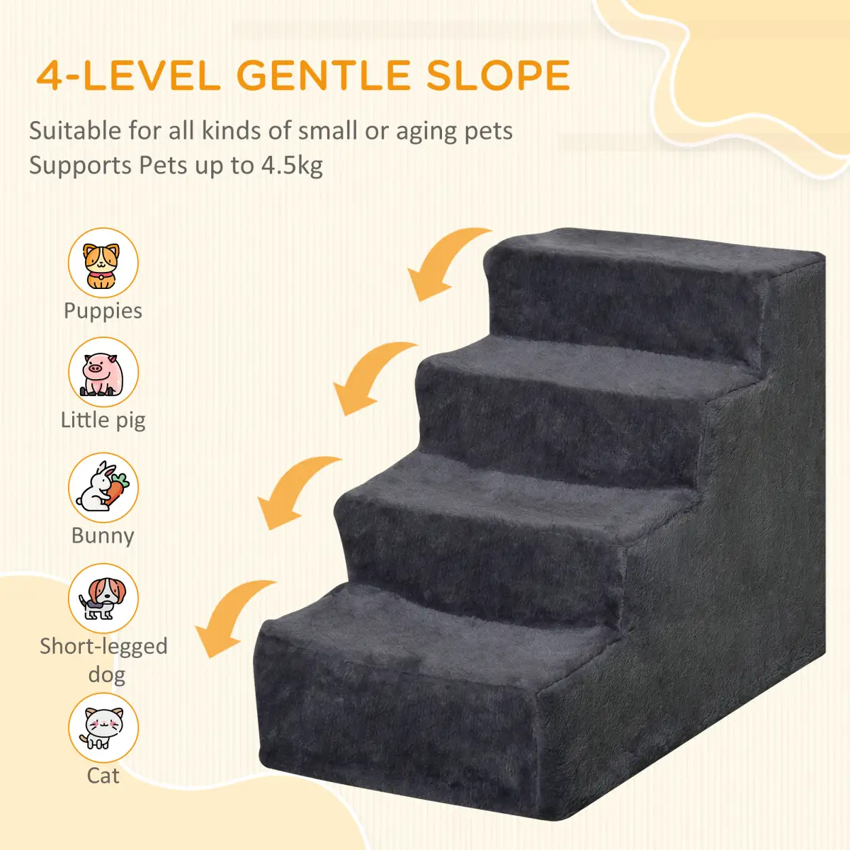 PawHut PawHut Four-Step Portable Dog Stairs with Washable Plush Cover - Dog Steps