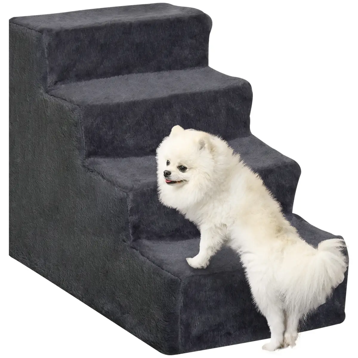 PawHut PawHut Four-Step Portable Dog Stairs with Washable Plush Cover - Dog Steps