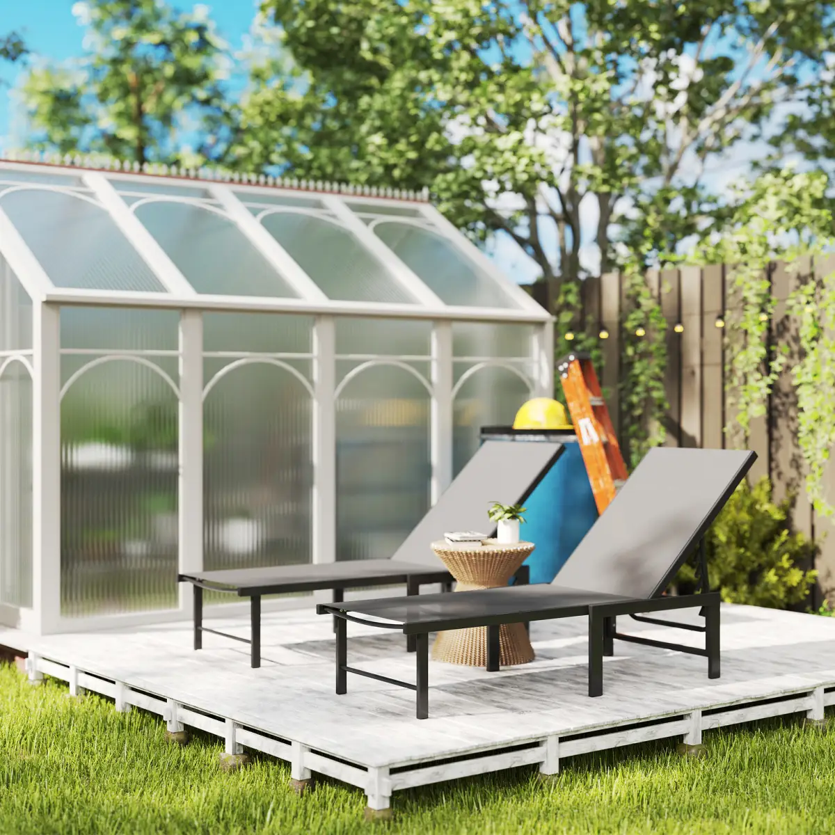 Outsunny Outsunny Sun Loungers Set of 2, 5-Level Reclining Sunbeds - Sun Lounger