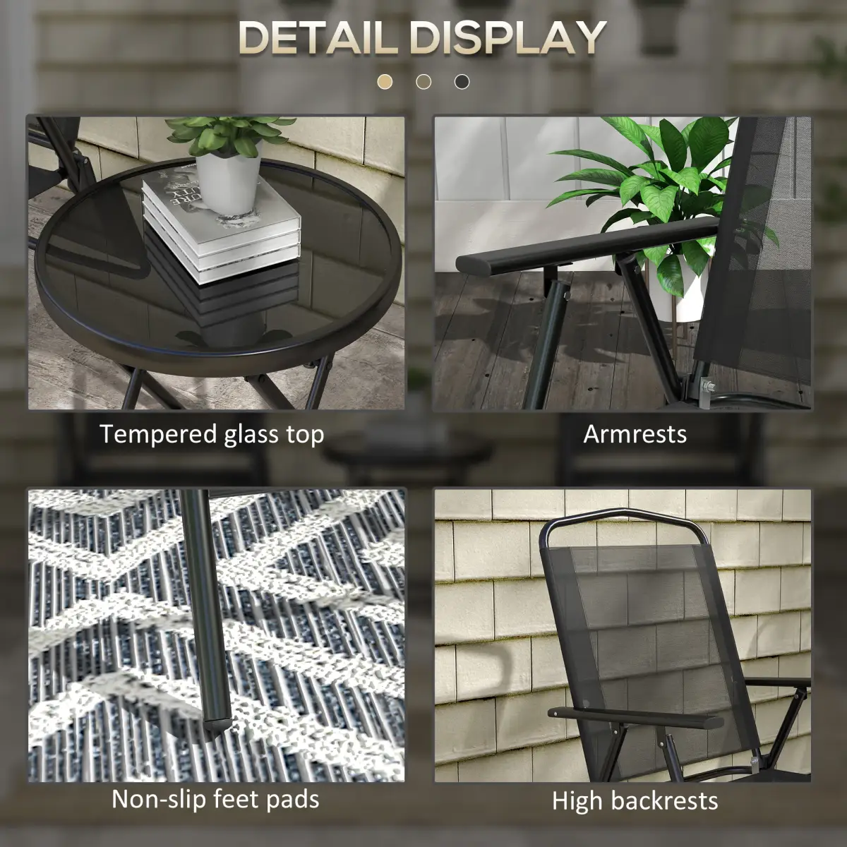 Outsunny Outsunny Bistro Set Folding Chairs & Coffee Table for Balcony - Bistro Sets