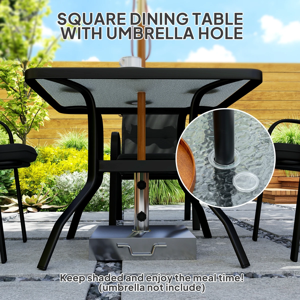 Outsunny Garden Dining Set, Glass Table w/ Umbrella Hole by Outsunny