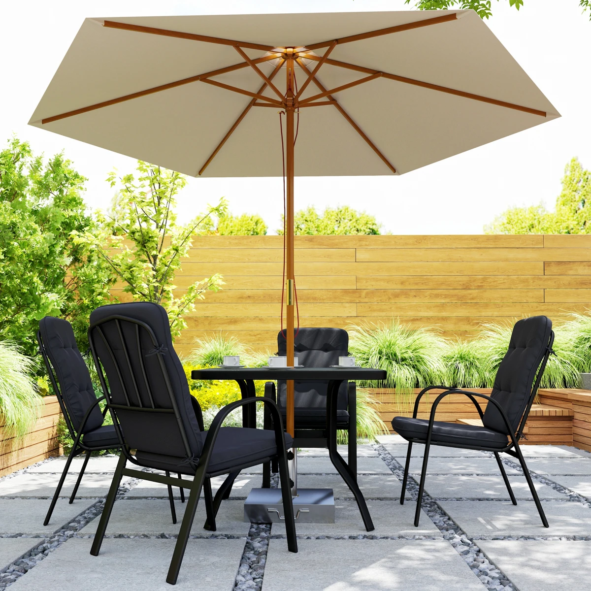 Outsunny Garden Dining Set, Glass Table w/ Umbrella Hole by Outsunny