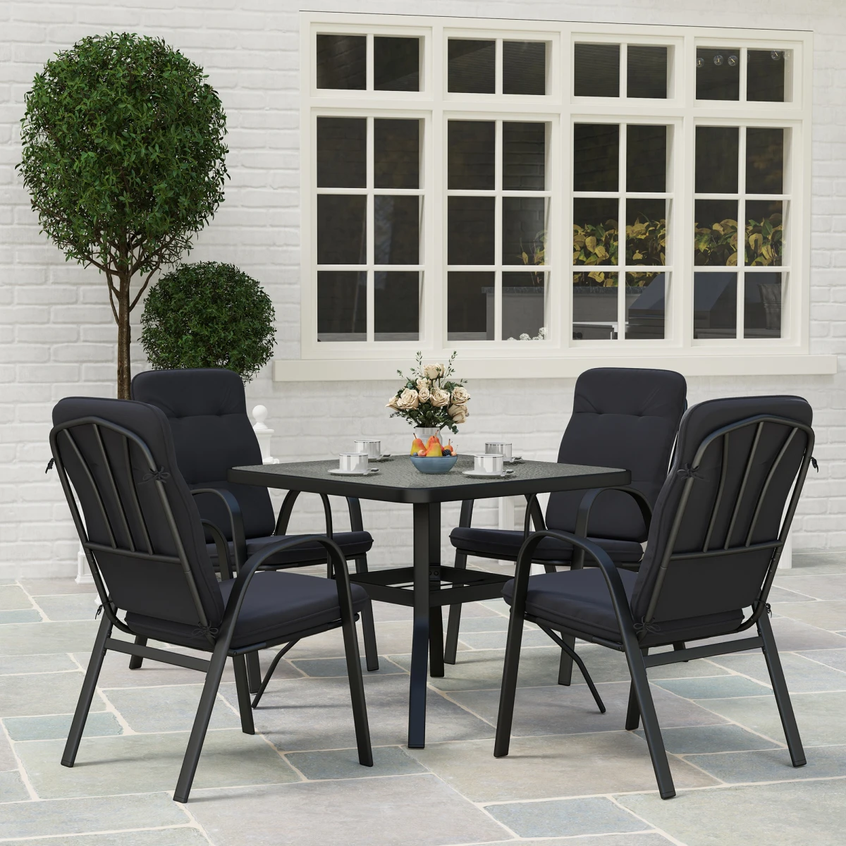 Outsunny Outsunny Garden Dining Set, Glass Table w/ Umbrella Hole - Garden Set