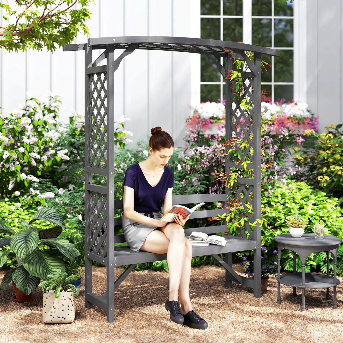 Outsunny Outsunny Arch Pergola Garden Bench, Wooden Garden Arbour with Seat - Garden Chairs