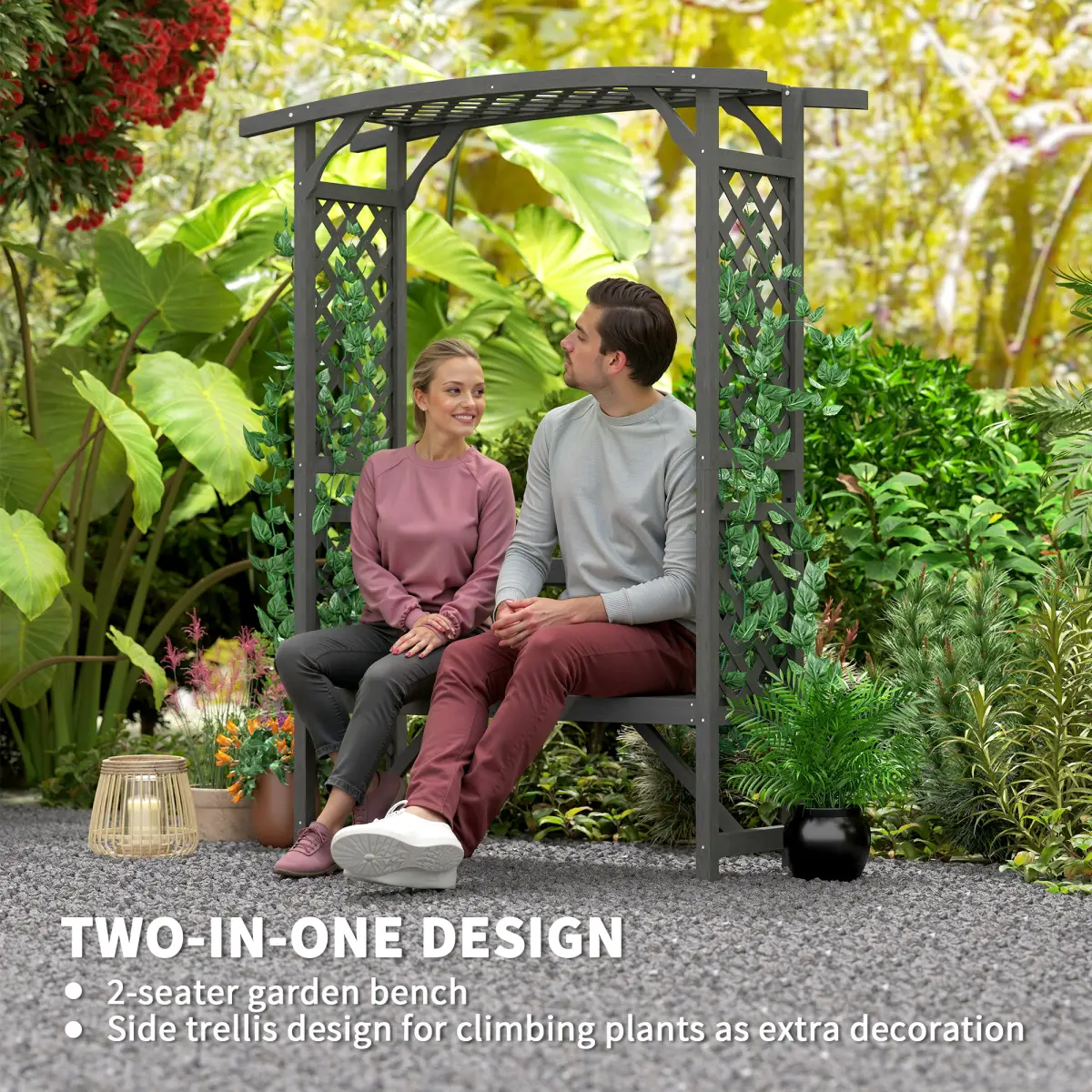 Outsunny Outsunny Arch Pergola Garden Bench, Wooden Garden Arbour with Seat - Garden Chairs