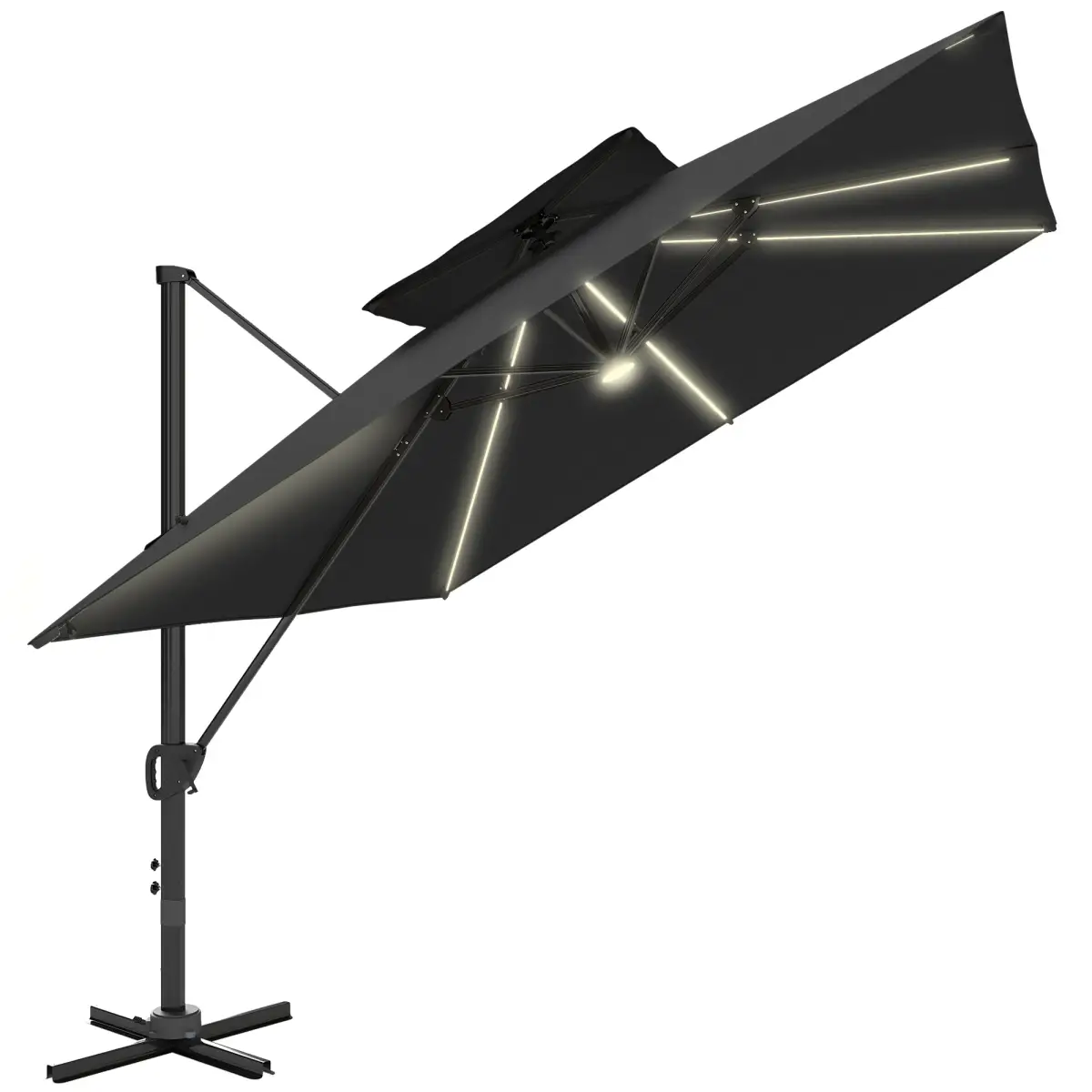 Outsunny Outsunny 3.5m Aluminium Cantilever Parasol w/ LED Lights Crank Tilt UV50+ - Parasol