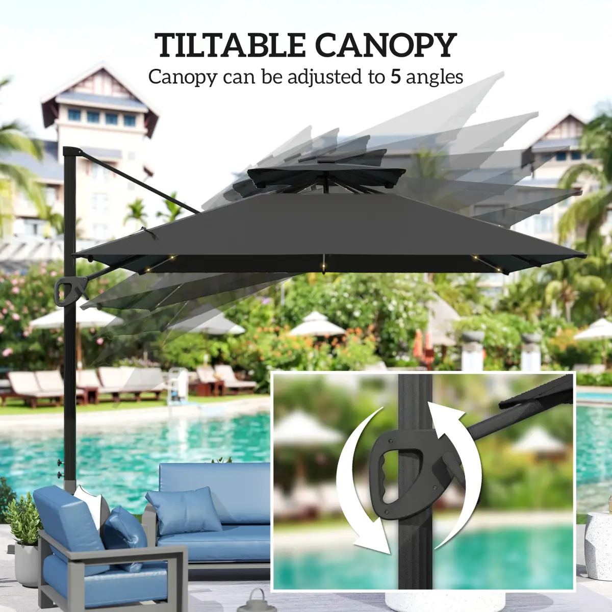 Outsunny Outsunny 3.5m Aluminium Cantilever Parasol w/ LED Lights Crank Tilt UV50+ - Parasol