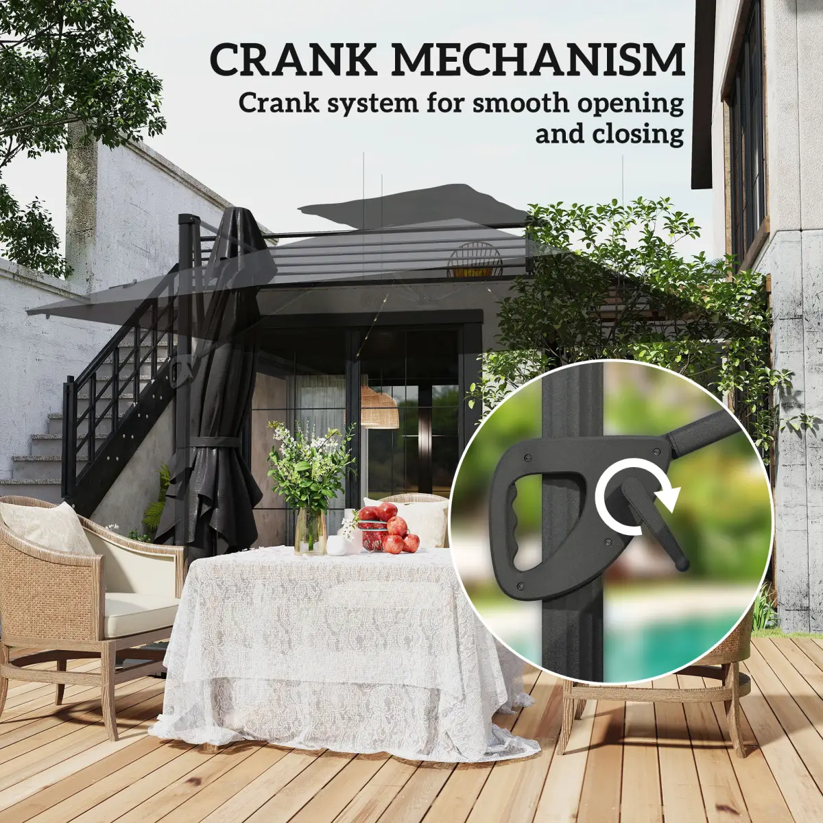 Outsunny Outsunny 3.5m Aluminium Cantilever Parasol w/ LED Lights Crank Tilt UV50+ - Parasol