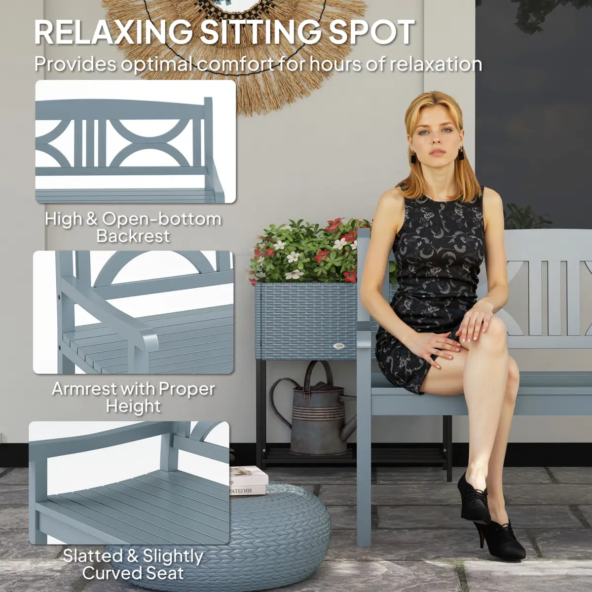 Outsunny Outsunny 2-Seater Wooden Garden Bench Outdoor Patio Loveseat - Garden Chairs