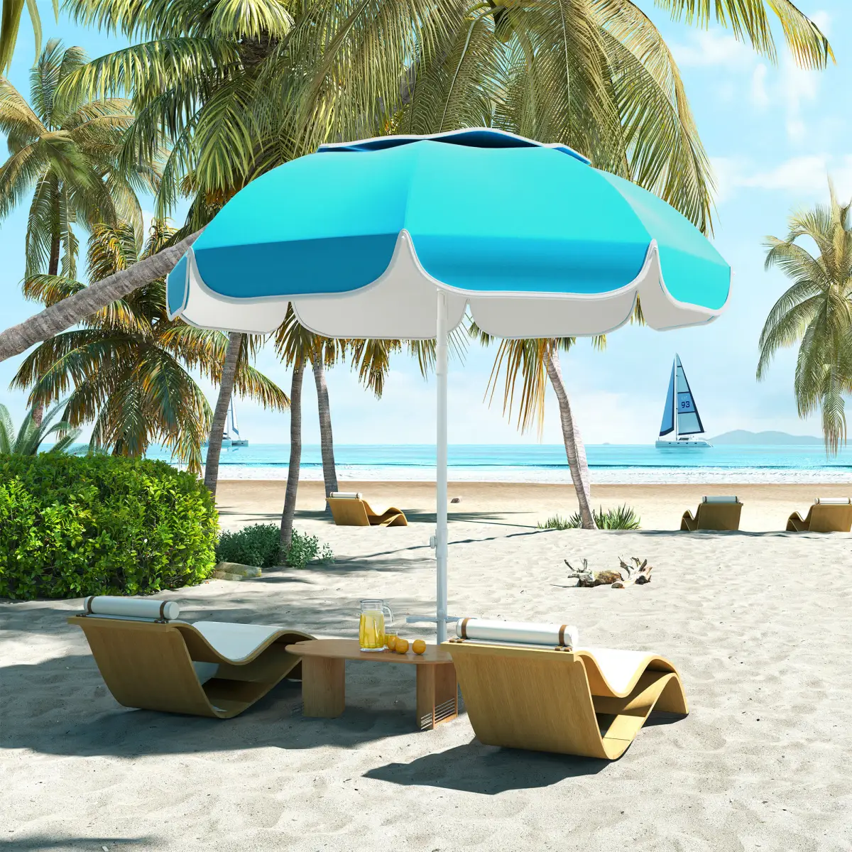 Outsunny Outsunny Beach Umbrella, Adjustable Height & Tilt Portable Parasol - Parasol