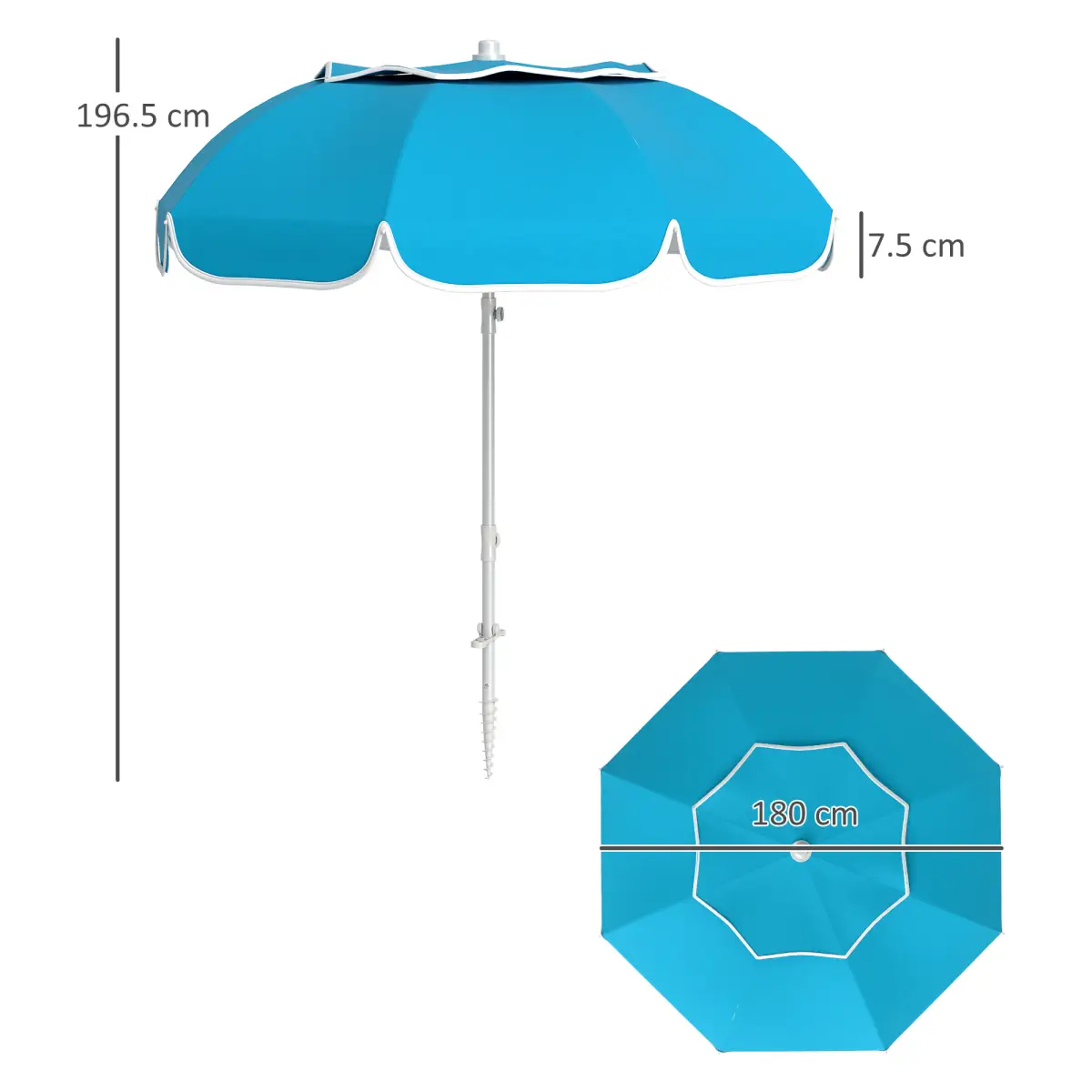 Outsunny Outsunny Beach Umbrella, Adjustable Height & Tilt Portable Parasol - Parasol