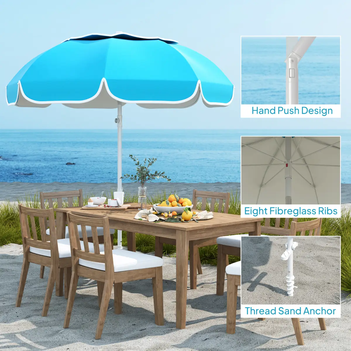 Outsunny Outsunny Beach Umbrella, Adjustable Height & Tilt Portable Parasol - Parasol