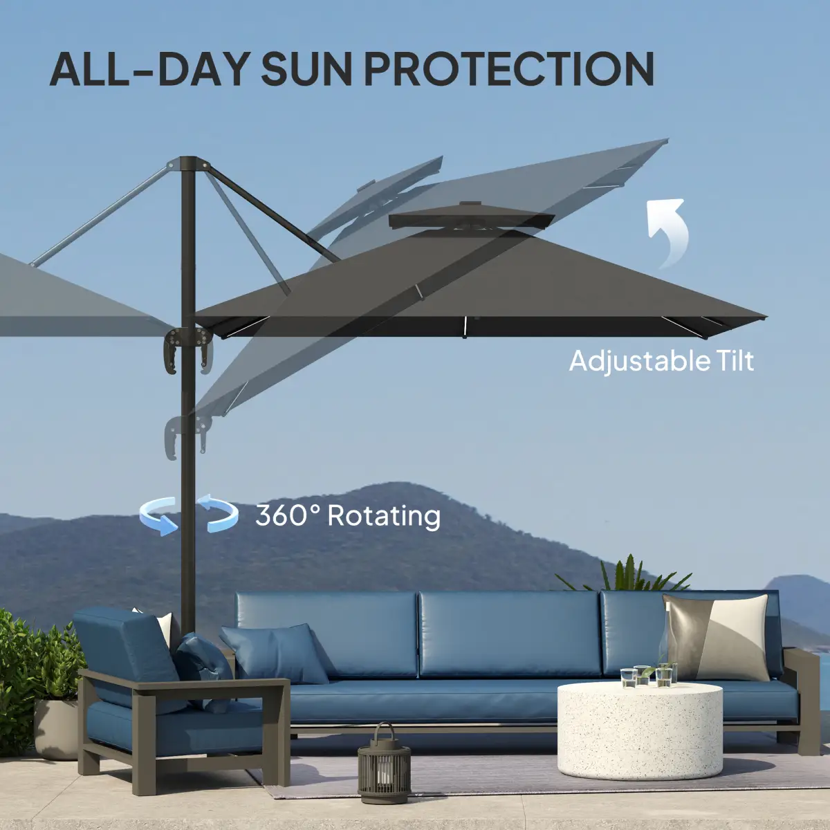 Outsunny Outsunny 2.5m Cantilever Parasol, Garden Parasol with Lights - Parasol