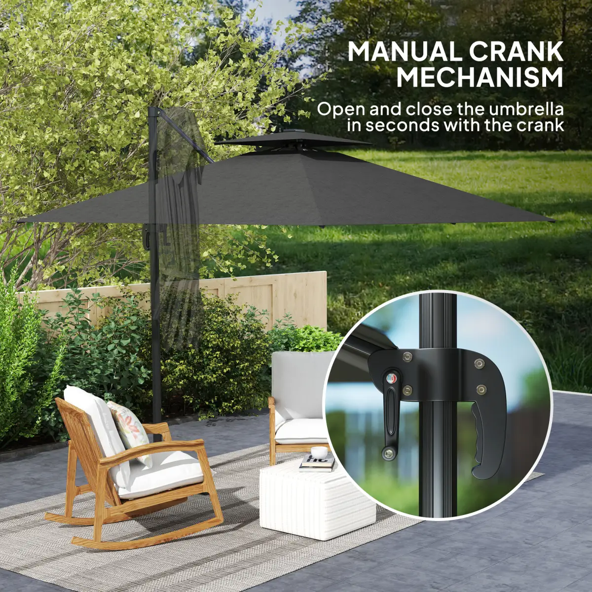 Outsunny Outsunny 2.5m Cantilever Parasol, Garden Parasol with Lights - Parasol