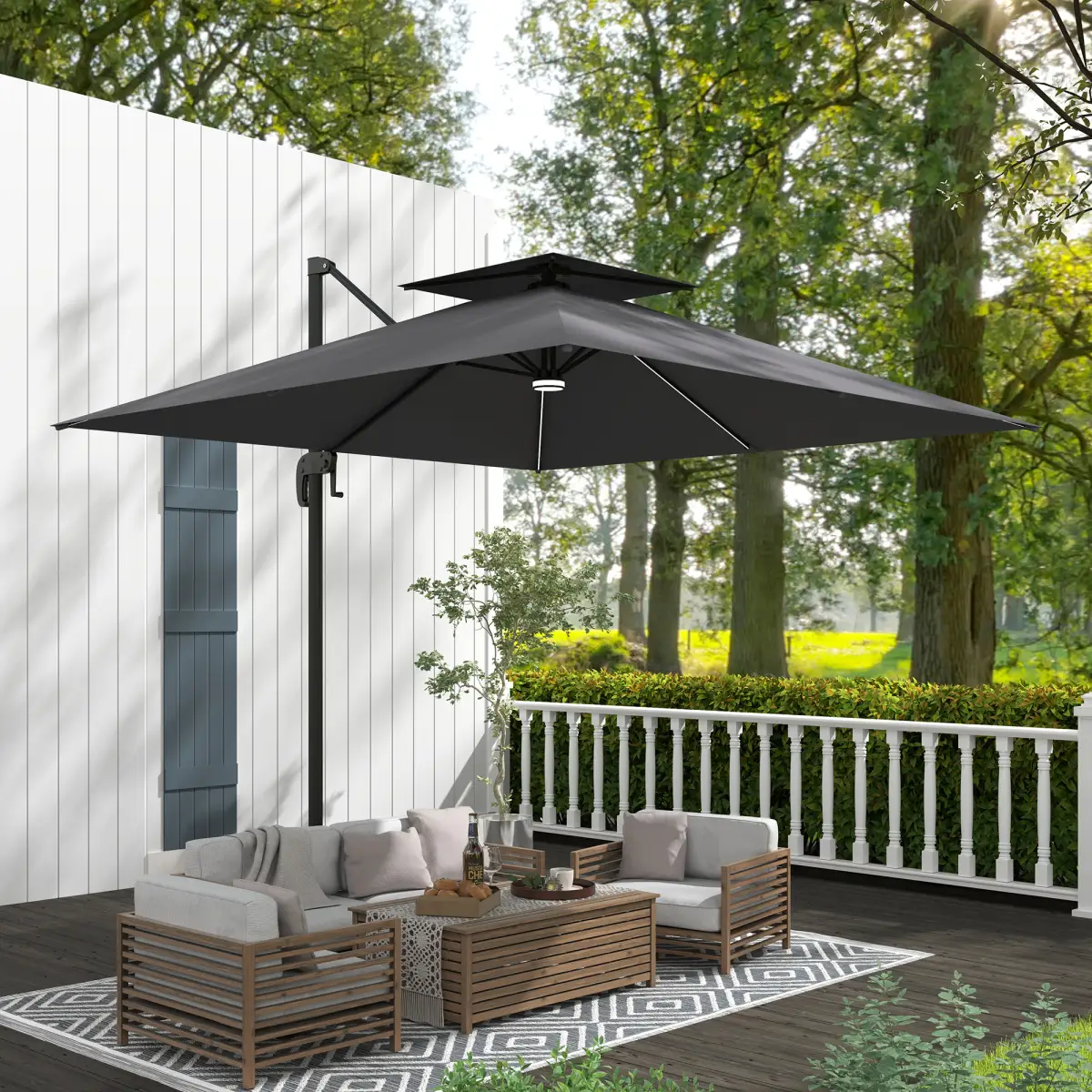Outsunny Outsunny 2.5m Cantilever Parasol, Garden Parasol with Lights - Parasol