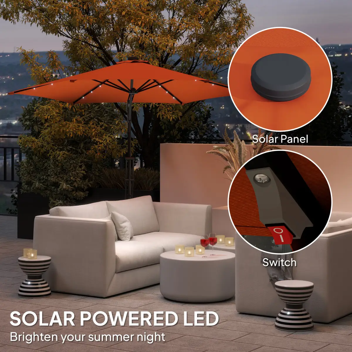 Outsunny Outsunny 3(m) Cantilever Garden Parasol Umbrella W/ Solar LED - Parasol