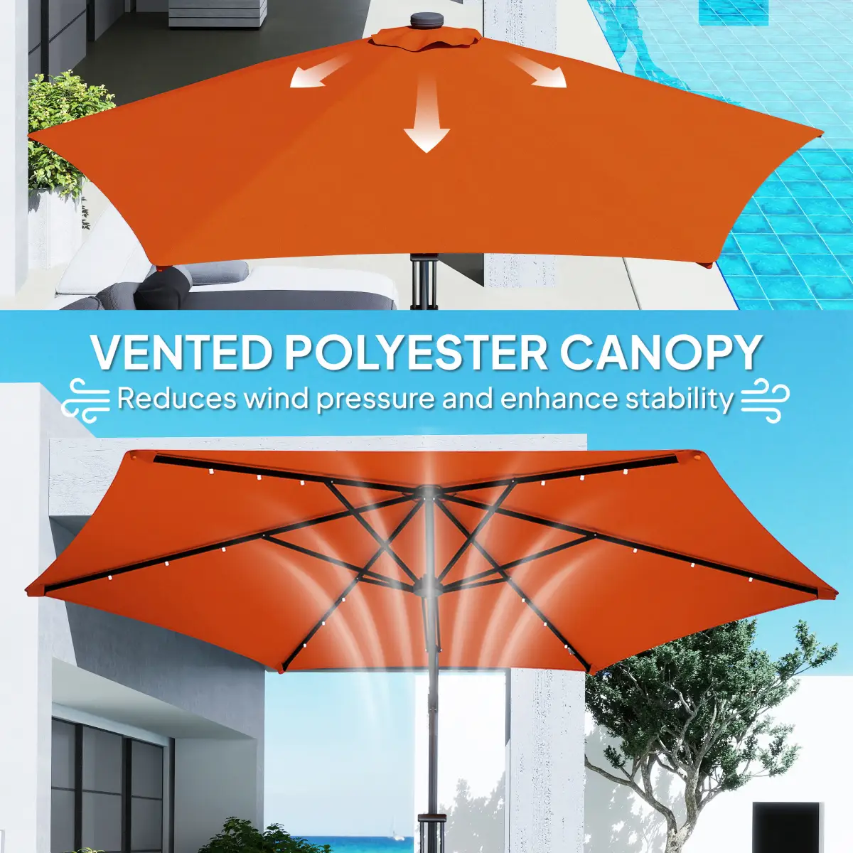 Outsunny Outsunny 3(m) Cantilever Garden Parasol Umbrella W/ Solar LED - Parasol
