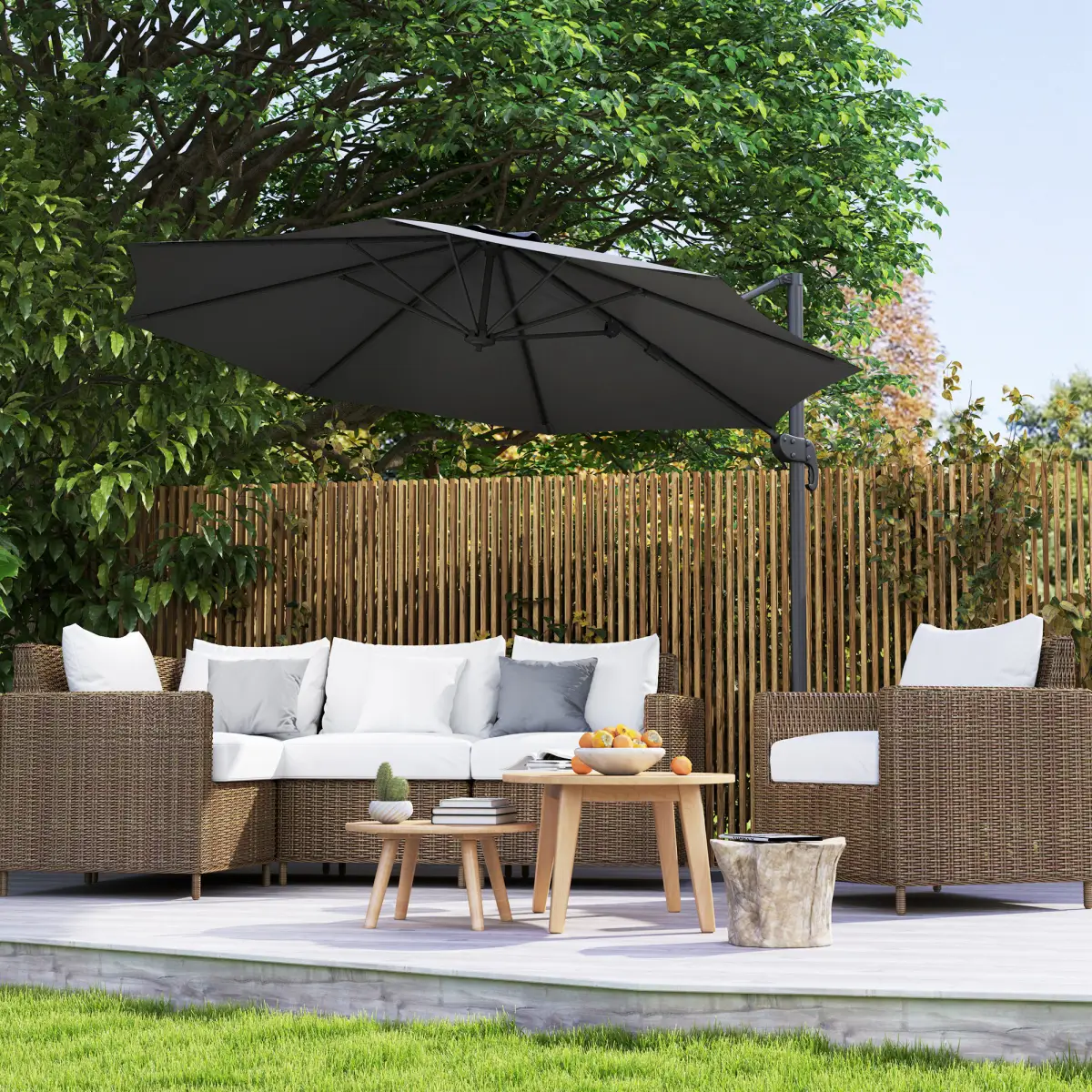 Outsunny Outsunny 3 x 3(m) Cantilever Parasol Garden Umbrella with Cross Base - Parasol