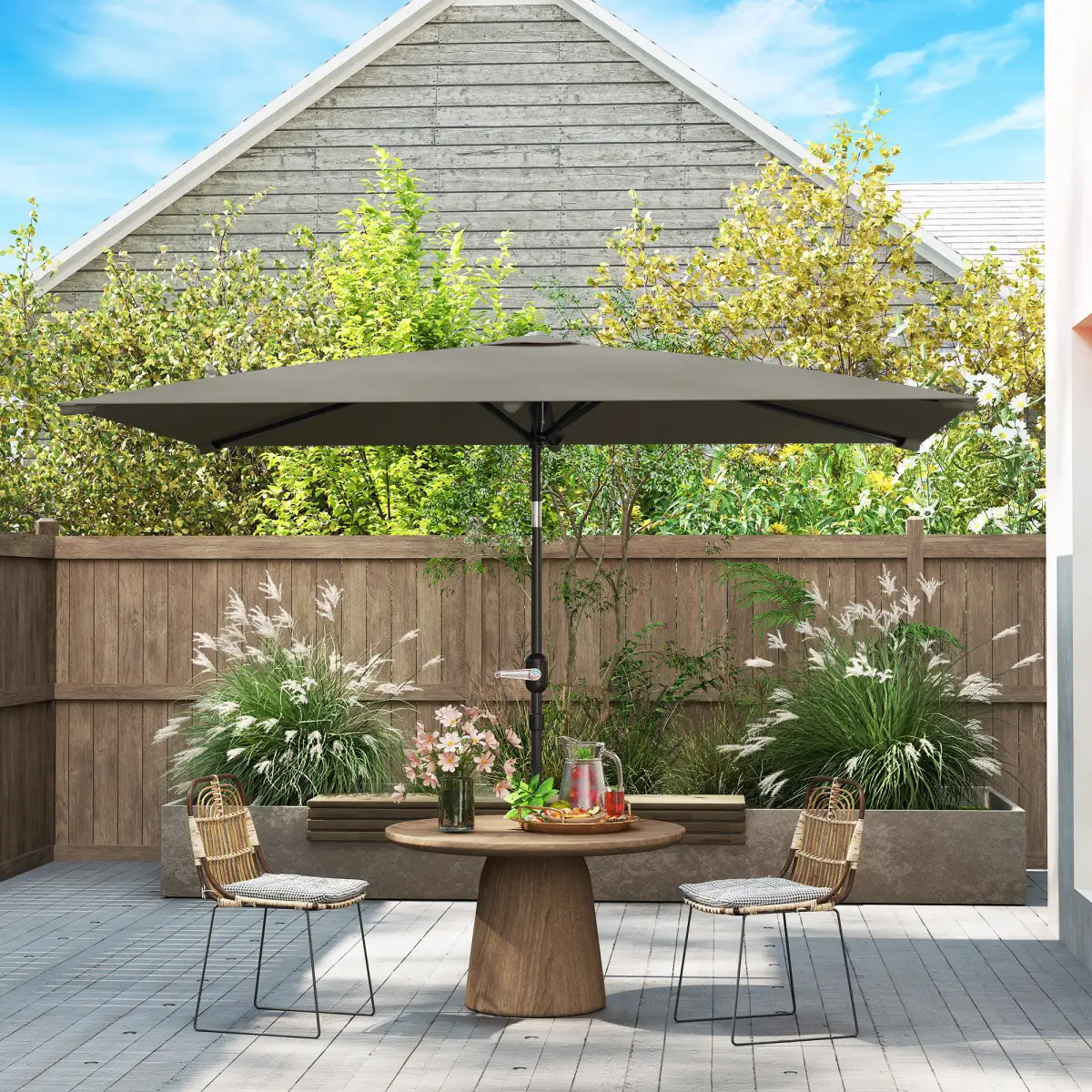 Outsunny Outsunny 3x2m Garden Parasol Canopy Tilt Crank 6 Ribs Sun Shade - Parasol