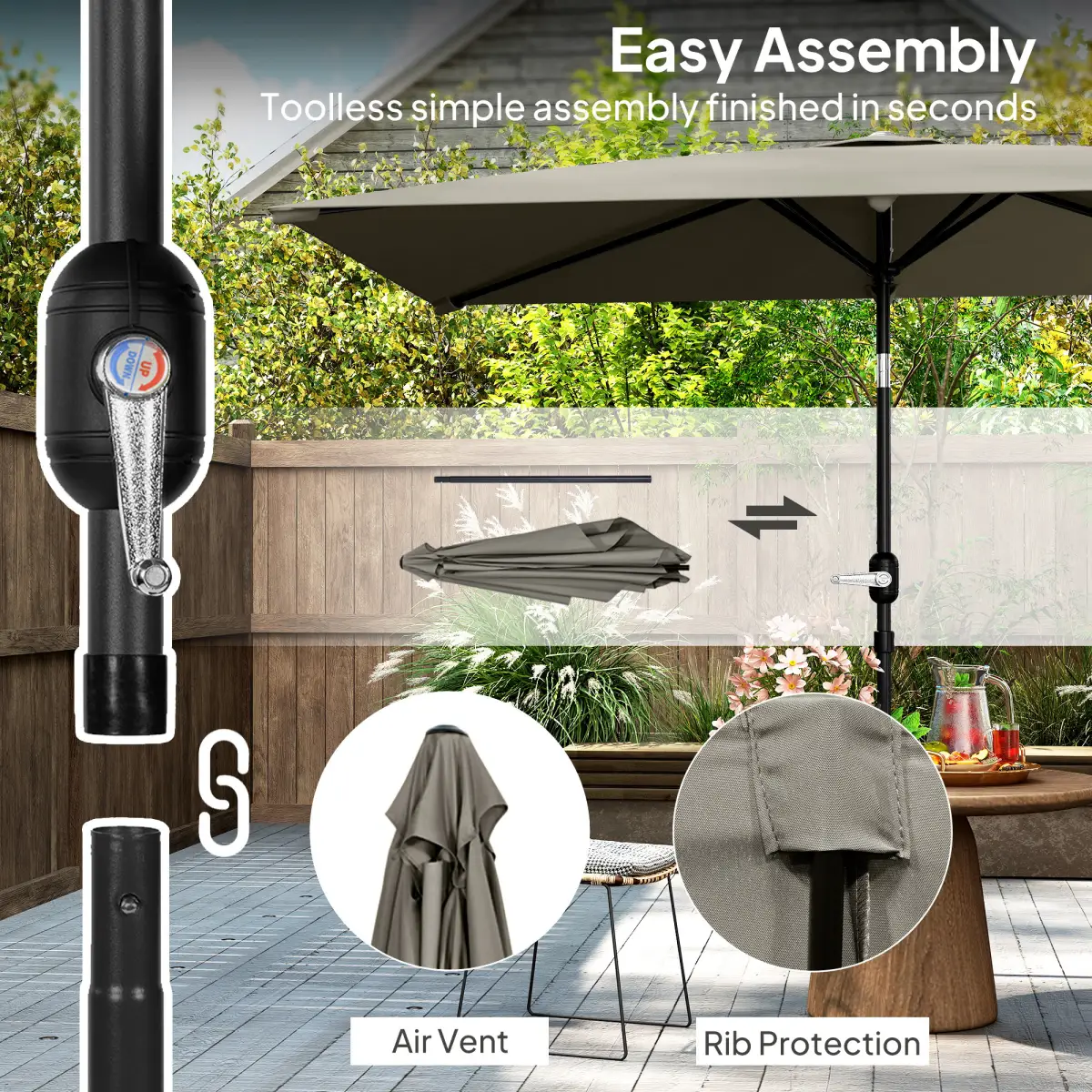 Outsunny Outsunny 3x2m Garden Parasol Canopy Tilt Crank 6 Ribs Sun Shade - Parasol