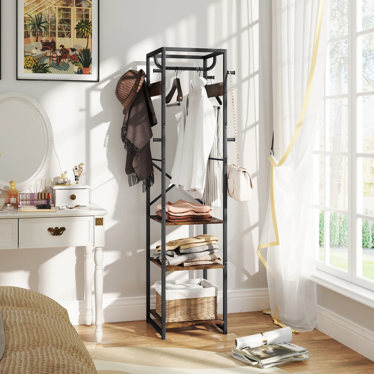 HOMCOM Clothes Rack 40cm Rail Shelves Hooks Small Spaces - Wardrobe