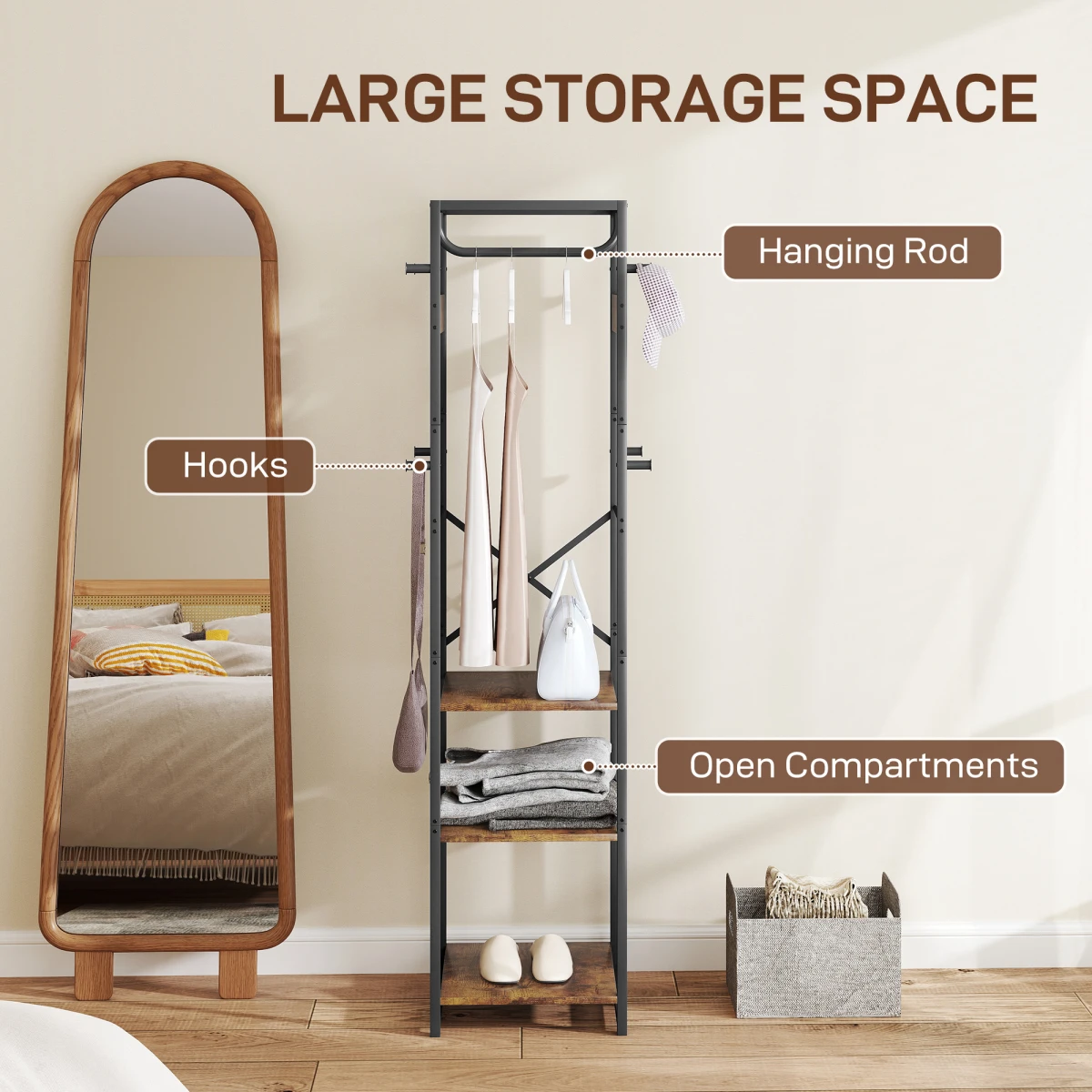 HOMCOM Clothes Rack 40cm Rail Shelves Hooks Small Spaces - Wardrobe