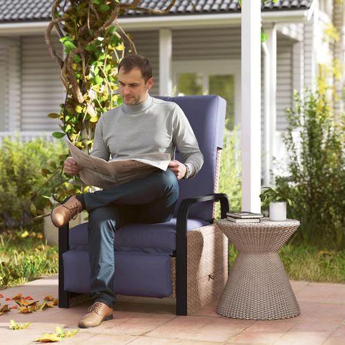 Outsunny Rattan Garden Recliner Chair 140 Degree Recline with Removable Cushion for Outdoor Relaxation by Outsunny