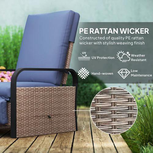 Outsunny Rattan Garden Recliner Chair 140 Degree Recline with Removable Cushion for Outdoor Relaxation by Outsunny