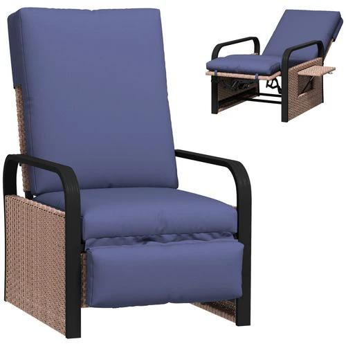 Outsunny Rattan Garden Recliner Chair 140 Degree Recline with Removable Cushion for Outdoor Relaxation by Outsunny