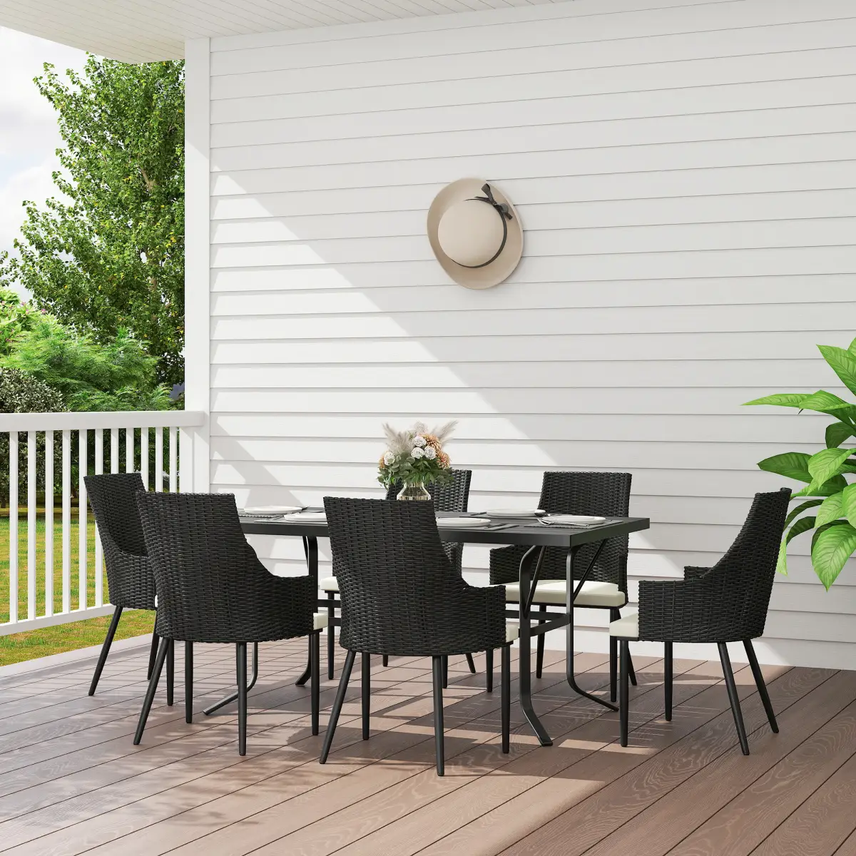 Outsunny Outsunny 6 Seater Garden Furniture with Cushions, Parasol Hole - Garden Set