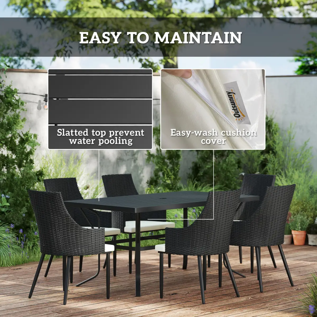 Outsunny Outsunny 6 Seater Garden Furniture with Cushions, Parasol Hole - Garden Set