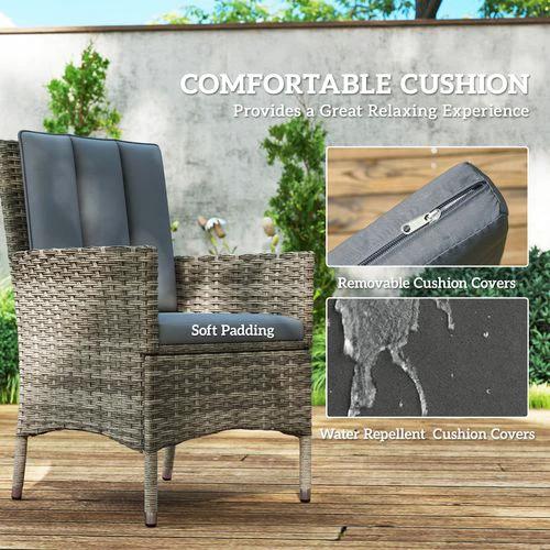 Outsunny Outsunny 6 Seater Rattan Outdoor Dining Set with Tempered Glass Top and Cushions for Family Gatherings - Garden Set