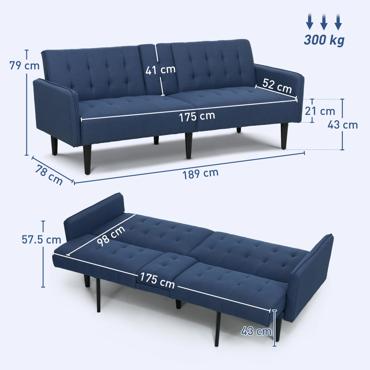 HOMCOM HOMCOM Sofa Bed 3 Seater With Storage Home Theater - Uncategorized Sofa Bed