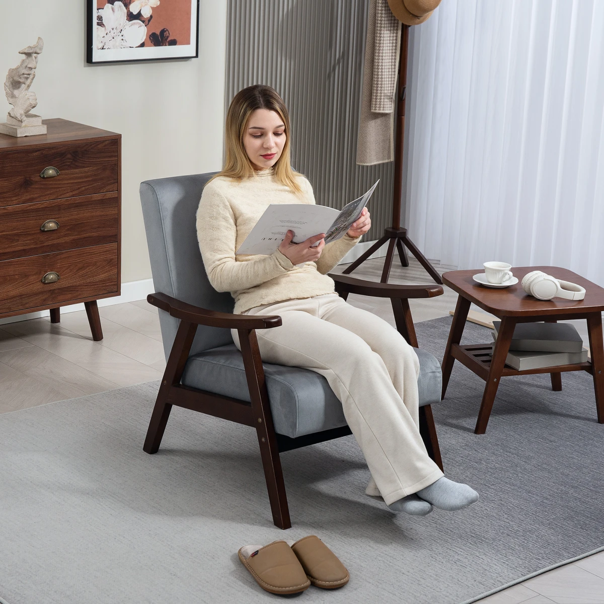 HOMCOM HOMCOM Velvet Armchair 17cm Seat ThickPadded Home - Armchair