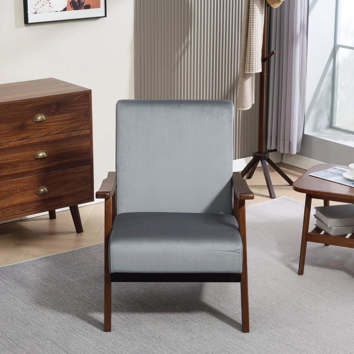 HOMCOM HOMCOM Velvet Armchair 17cm Seat ThickPadded Home - Armchair