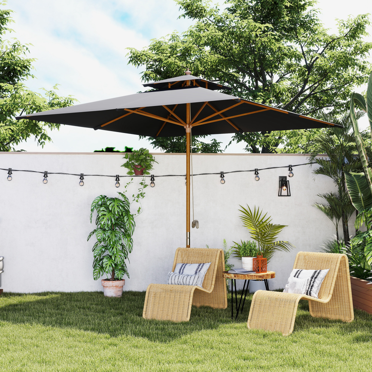 Outsunny Outsunny 3(m) Wood Square Umbrella Garden Market Parasol Sunshade - Parasol