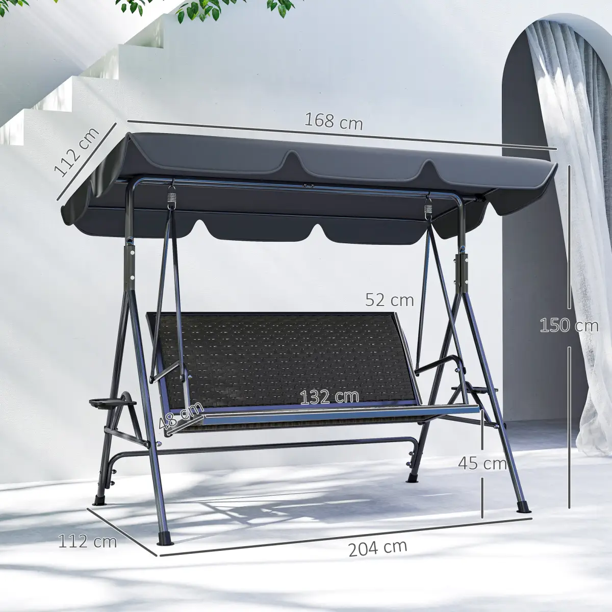 Outsunny Outsunny 3 Seater Garden Swing Seat Bench w/ Adjustable Canopy - Hammocks