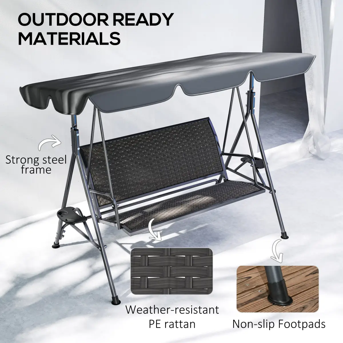 Outsunny Outsunny 3 Seater Garden Swing Seat Bench w/ Adjustable Canopy - Hammocks